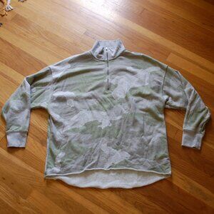 Aerie Gray Green Camo 1/4 Zip-Up Pullover Sweatshirt Long Sleeve